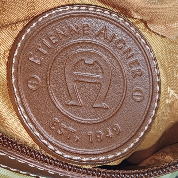 ETIENNE AIGNER EUC LEATHER & CLOTH TROPICAL PLANT PRINT HOBO BAG - Picture 6 of 7